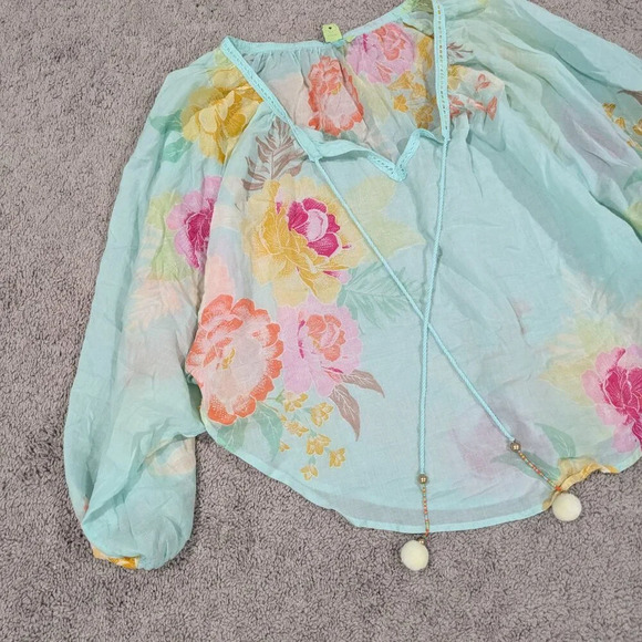Farm Rio Blue Floral Blouse Oversized size Small - Picture 2 of 11